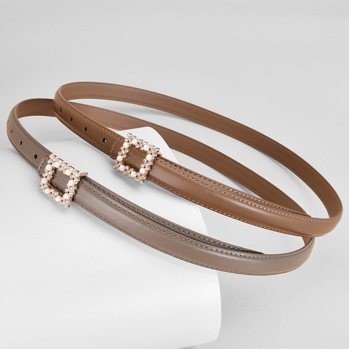Rhinestone Pearl Women's Belt Cowhide Belt Decorative Versatile Women's Genuine Leather Trouser Belt Women's Style with Jeans and Skirts