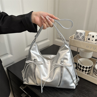 Trendy Stylish Fashion Casual Large Capacity Bow Pure Color 2025 New One Shoulder Backpack Ladies Backpack