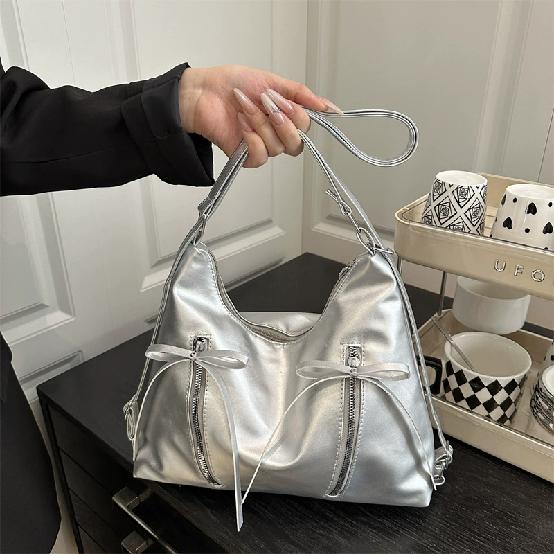 Модный стильный повседневный рюкзак большой вместимости с бантом, однотонный, новинка 2025 года, женский рюкзак на одно плечо