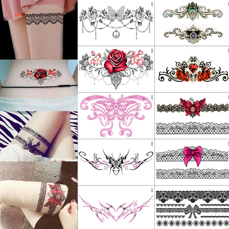 Cross-border large pattern tattoo stickers waterproof female black rose flower personality fresh tattoo cover scar stickers Cross-border large pattern tattoo stickers waterproof female black rose flower personality fresh tattoo cover scar stickers