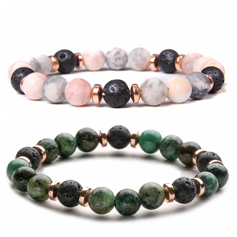 Venta caliente transfronteriza de piedra natural Africana Pino piedra volcánica pulsera Amazon Venta caliente Fabricante de pulsera de cebra rosa