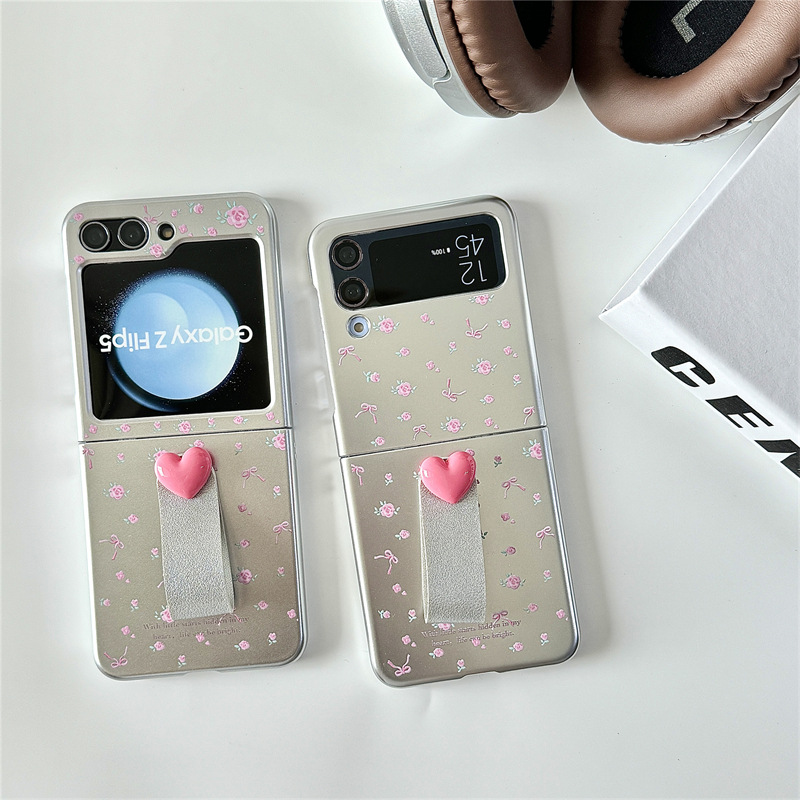 电镀银小碎花指环扣三星Zflip6翻盖保护套适用华为puraX折叠vivo