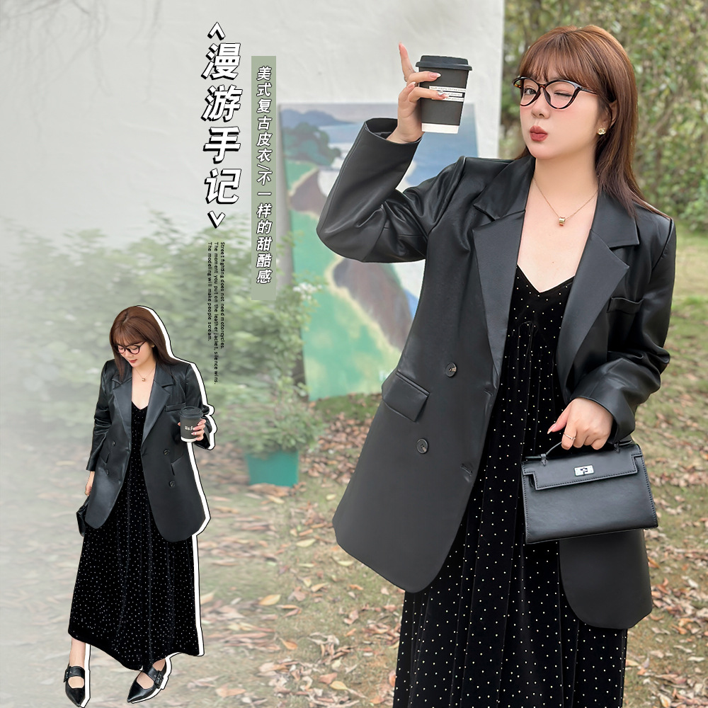 A508 Xuanchen Plus Size American Vintage Long-Sleeve Leather Jacket Women Spring New Sweet Cool Girl Biker Jacket Short Top