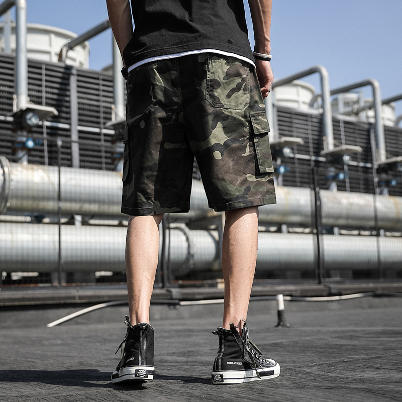 Summer Camouflage Workwear Casual No Belt Youth Cotton Solid Color Micro-elastic Ordinary Mid-waist Spot Green Ice Silk Pants