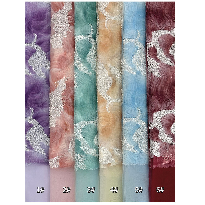 Tejido de encaje bordado europeo vestido de alta calidad cheongsam cuentas sequillas tela bordada tela de encaje image 5