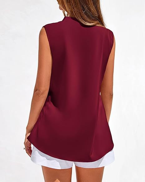 Women's Clothing American Women's Summer Sleeveless Satin Vest Casual V Neck Pleated Shirt Commuter Style 2026_ecoleips.com