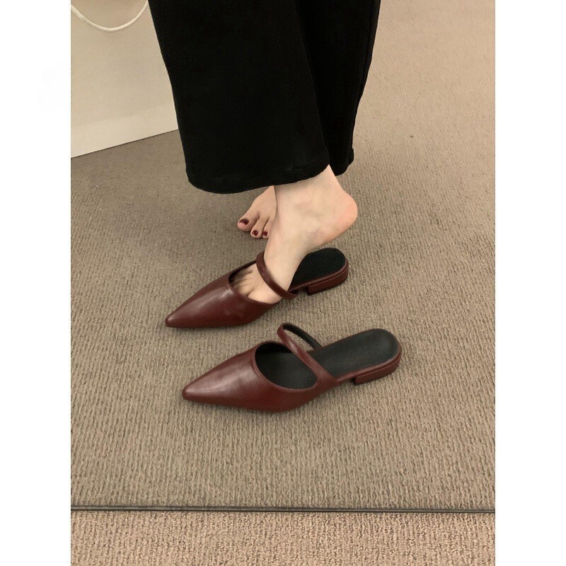 French Style Elegant Shallow Point Toe Half Slippers Women's Summer Outer Wear Slip-on Lazy Muller Shoes Rear Empty Toe Sandals French Style Elegant Shallow Point Toe Half Slippers Women's Summer Outer Wear Slip-on Lazy Muller Shoes Rear Empty Toe Sandals