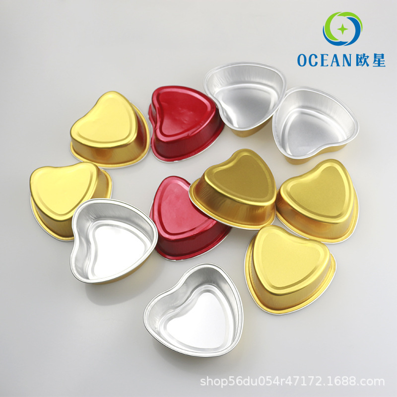 Caja de papel de aluminio en forma de corazón para hornear caja de pastel horno hogar desechable estaño caja de papel postre pudín taza molde