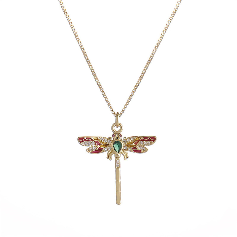 fashion copper gold-plated zircon heart-shaped insect pendant necklace