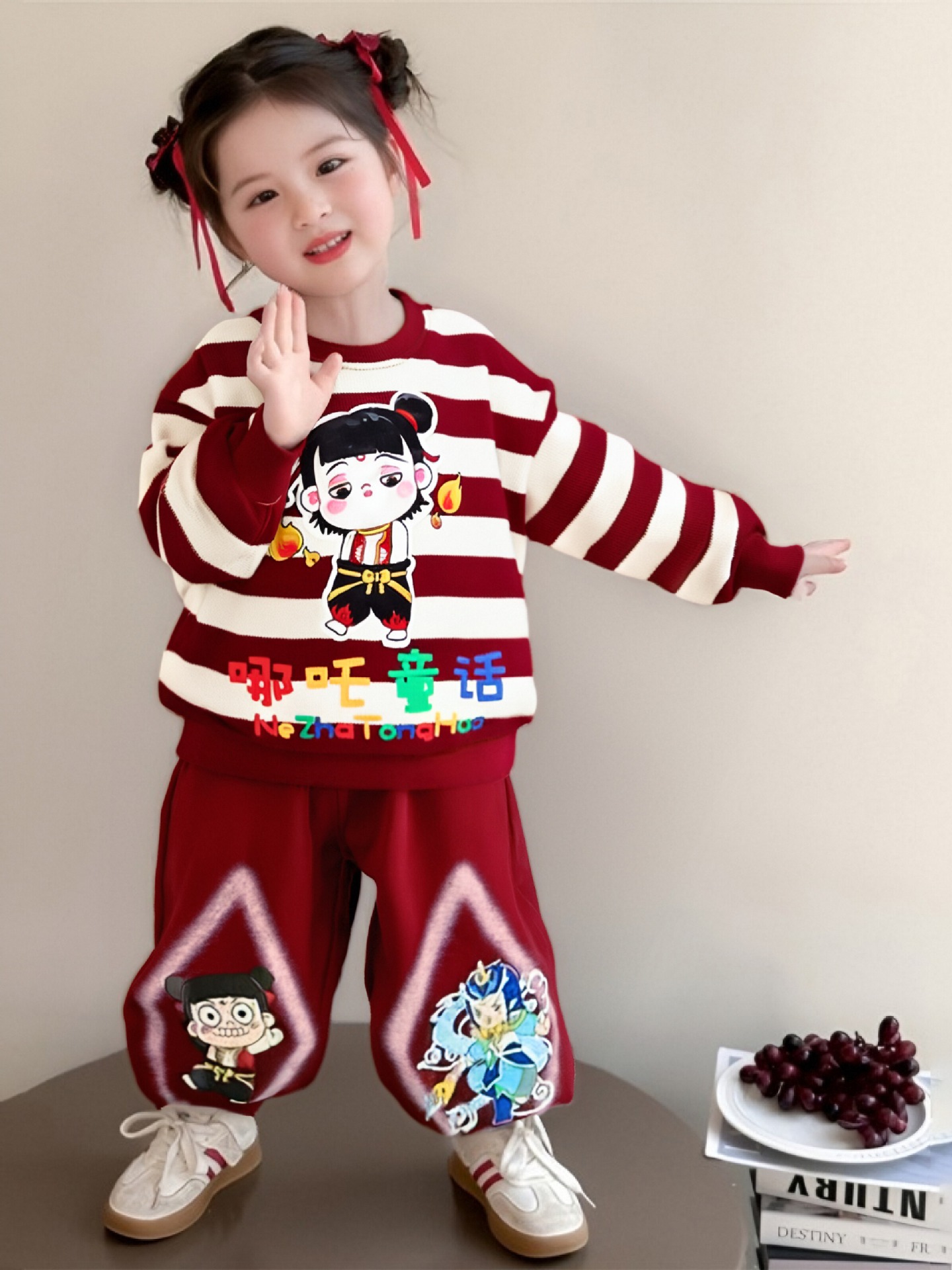 7852 traje de dos piezas para niñas traje de impresión de dibujos animados de estilo occidental de otoño para niños 2025 nuevo suéter para niños