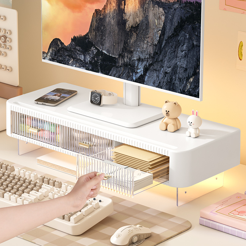 데스크탑 컴퓨터 모니터 높은 랙 사무실 데스크탑 목 보호 화면베이스 브래킷 조명으로 보관 상자 구성