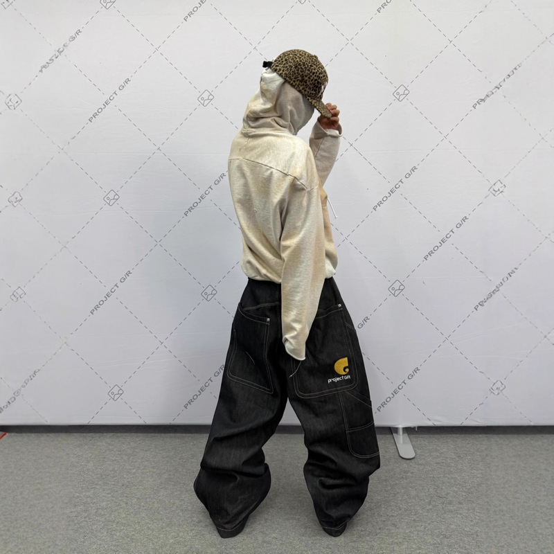 Project G/R Grailz Carhartt Washed Jeans Retro Style Oversized Flap Pocket Pants Denim Long