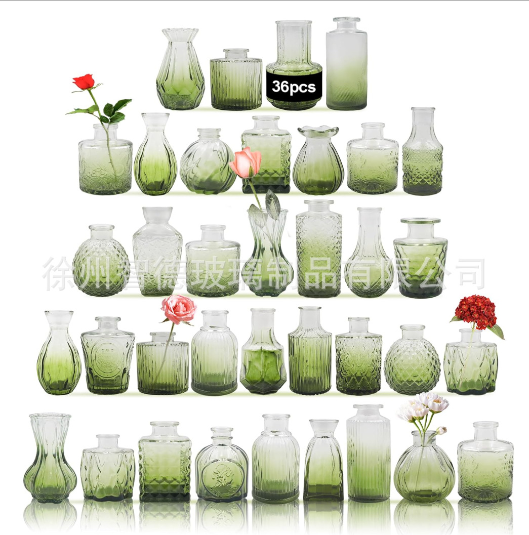 Florero de cristal retro francés decoración de escritorio hogar hidropónico transparente artesanía decoración mini florero