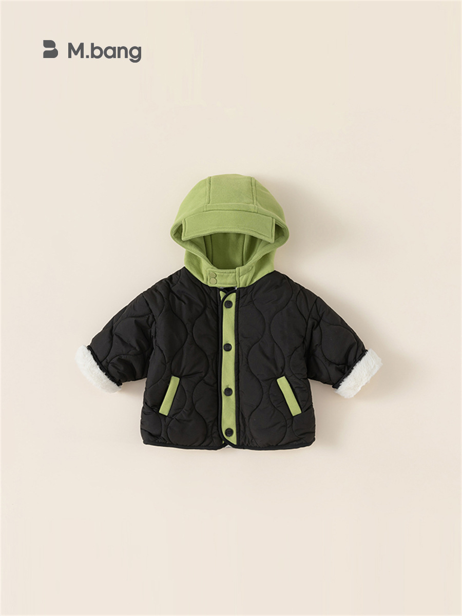 Chaqueta de algodón para niños Youbao, chaqueta de algodón con capucha y bloques de color, abrigo cálido de algodón para bebé, top informal grueso de invierno