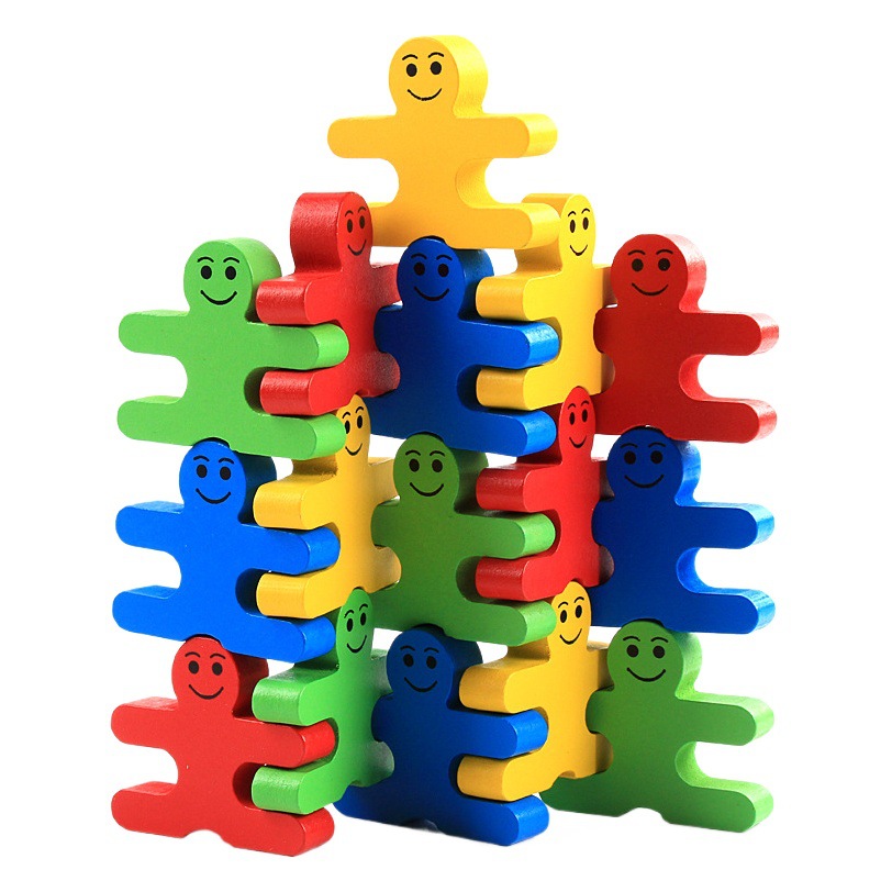 Nuevos niños de equilibrio creativo hombrecito bloques de construcción apilados alta bebé educación temprana entre padres e hijos juguetes de madera interactivos