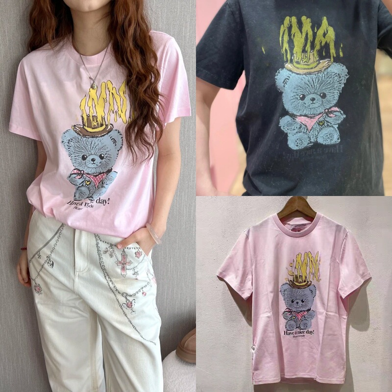 26 New Styles of Hats, Bear Print Embroidered Cotton Short-Sleeved T-Shirts, Bear Print Cotton Casual Versatile Tops for Women
