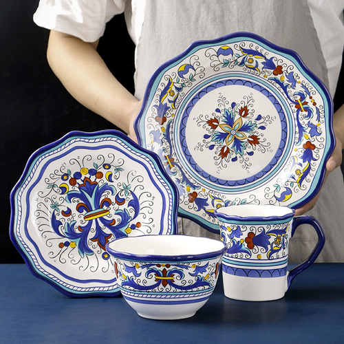 European and American creative hand-painted ceramic plates Western food plates irregular steak plates home decorative plates