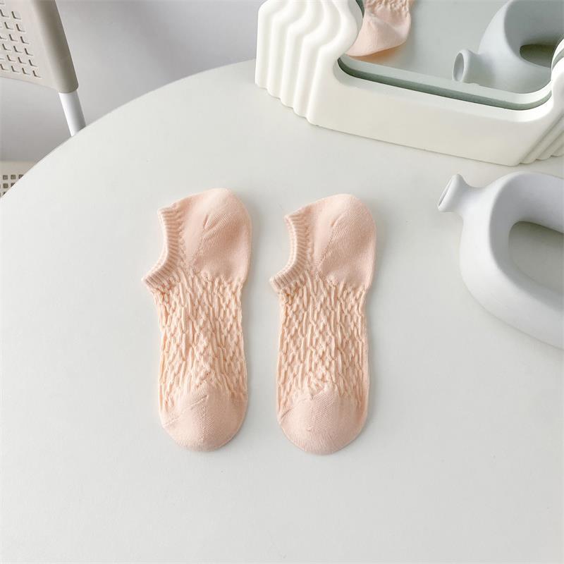 Color crema boca baja calcetines de tobillo invisibles calcetines de algodón de color sólido de las mujeres calcetines de caramelo de malla ins moda verano calcetines transpirables