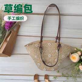 新款草编包包女大容量丝巾单肩包法式通勤编织包度假菜篮子沙滩包