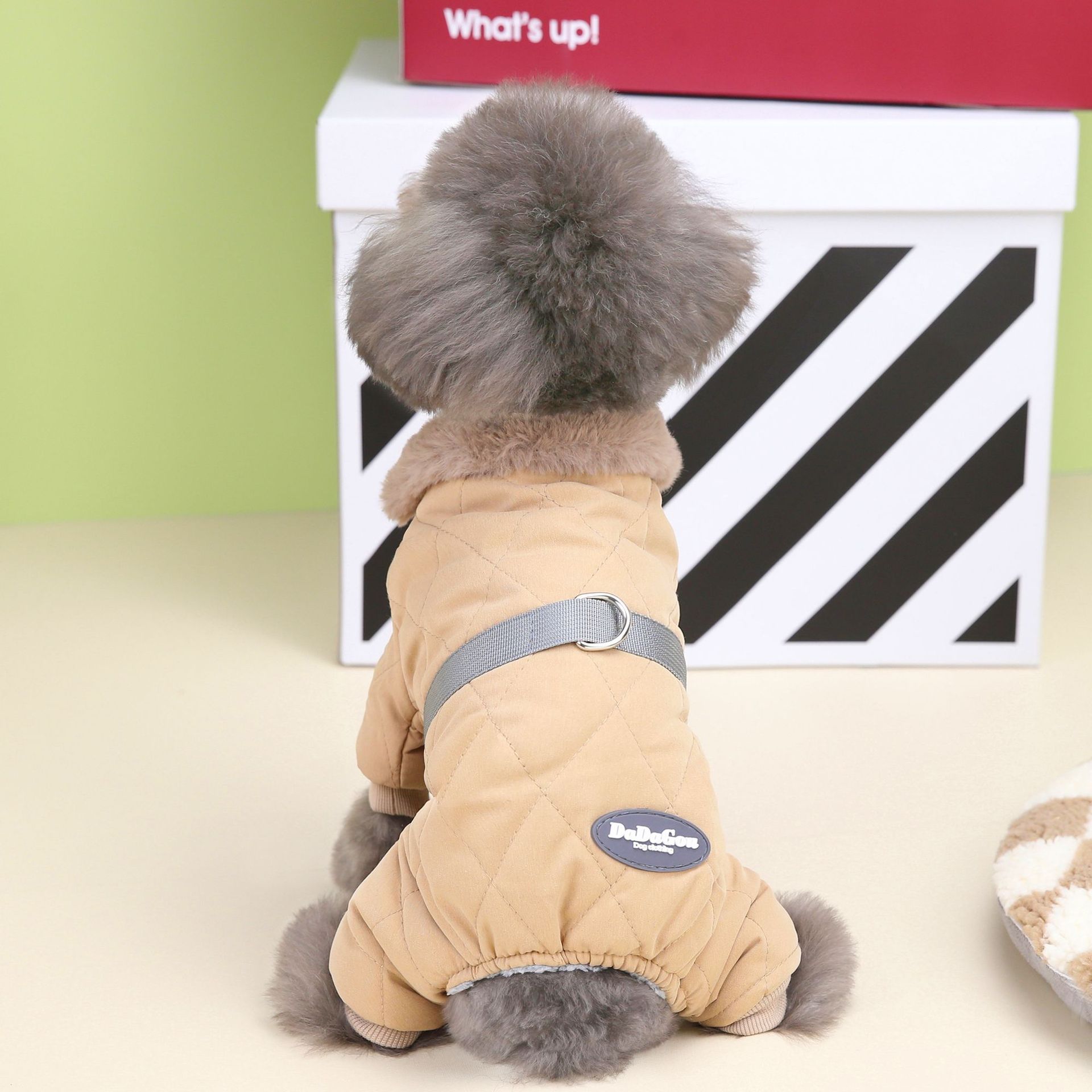 다이아몬드 체크 네발 코튼 코트-카키