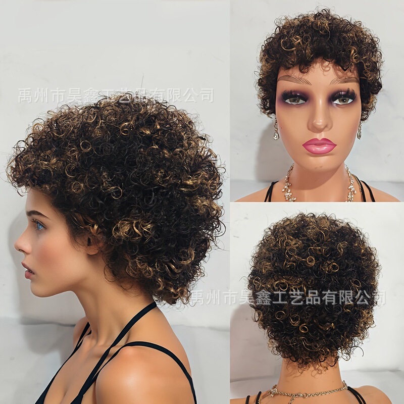 外贸非洲小卷全机制短发假发Jerry Curly Human Hair仿真黑人欧美|undefined