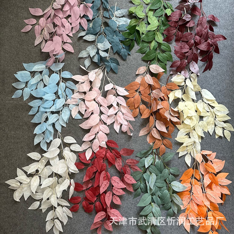 仿真榕树叶 榆树叶法国装饰绿叶榕树叶路引花排装饰绿植吊顶批发