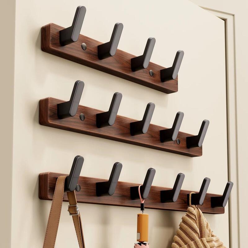 Walnut Wood Door Hook with Strong Adhesive, No Drilling Required, Heavy-Duty Storage Rack Hook, Entryway Coat Rack Organizer Walnut Wood Door Hook with Strong Adhesive, No Drilling Required, Heavy-Duty Storage Rack Hook, Entryway Coat Rack Organizer