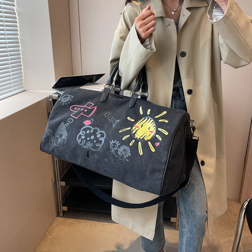 Internet celebrity military-style travel bag, national fashion graffiti travel bag, men's and women's short-distance portable luggage bag, dry and wet separation fitness bag