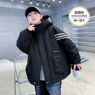 Boys' Winter Black Cargo Jacket down Coat 2025 New Children's Winter Thickened Jacket for Older Kids