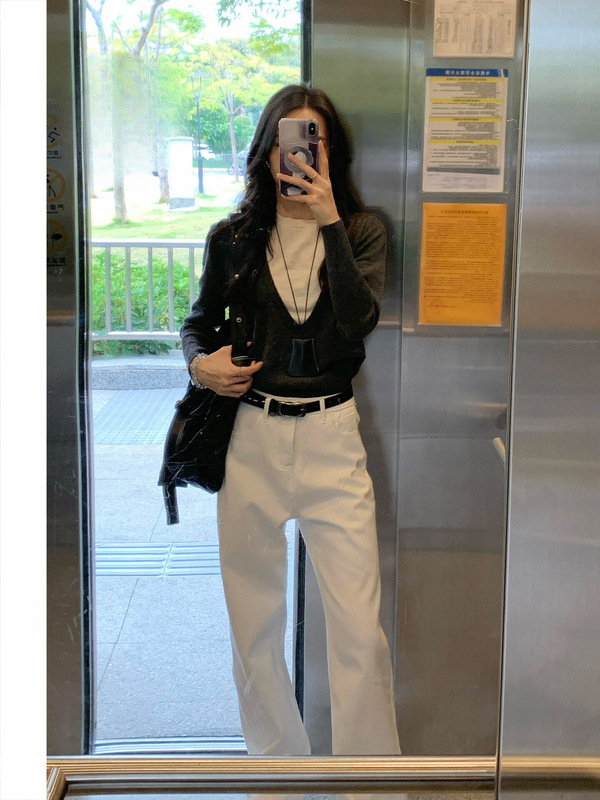 Old Money Style White Straight-Leg Jeans for Women, 2026 New High-Waisted Slimming Versatile Narrow Wide-Leg Pants Old Money Style White Straight-Leg Jeans for Women, 2026 New High-Waisted Slimming Versatile Narrow Wide-Leg Pants