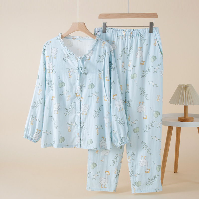 新しい純綿ガーゼ産後服セット春、夏、秋の薄い妊娠と産後の授乳セットホーム服パジャマ|undefined