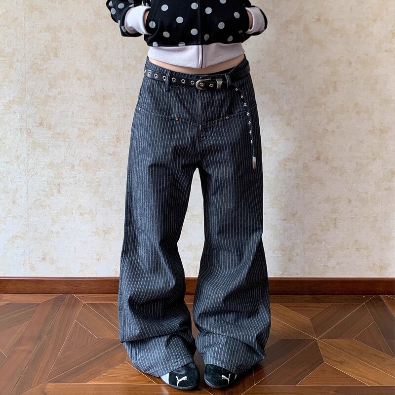 American Retro Vertical Striped Jeans for Men and Women, New High-End Loose Casual High-Waisted Straight Versatile Pants Trendy