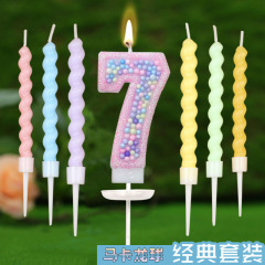 跨境电商套装螺纹蜡烛马卡龙泡沫球数字蜡烛烘焙生日派对彩色蜡烛