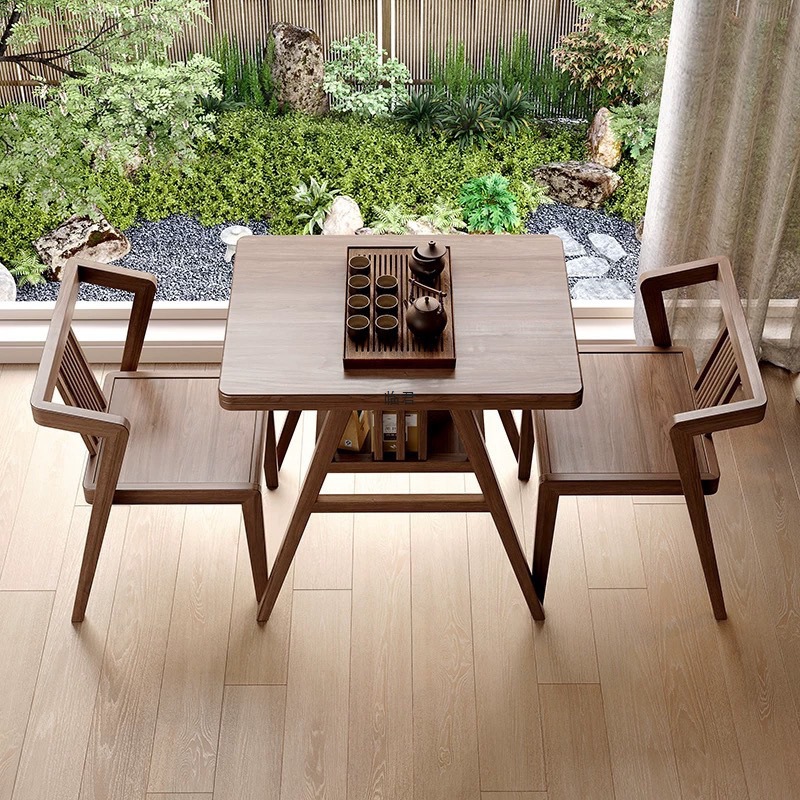 Balcony One Table and Two Chairs Solid Wood Table and Chair Three-Piece Set Small Apartment Leisure Tea Drinking Combination Multi-Functional Tea Table and Chairs