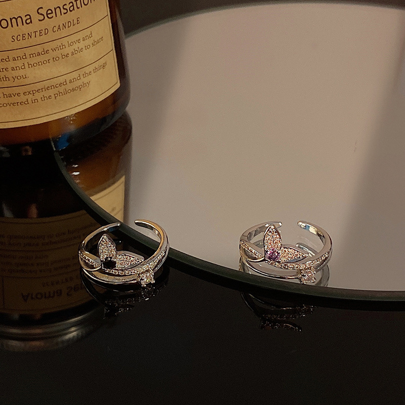 精緻簡約魚尾素圈鋯石戒指女小眾個性疊戴風極簡百搭顯白指環配飾