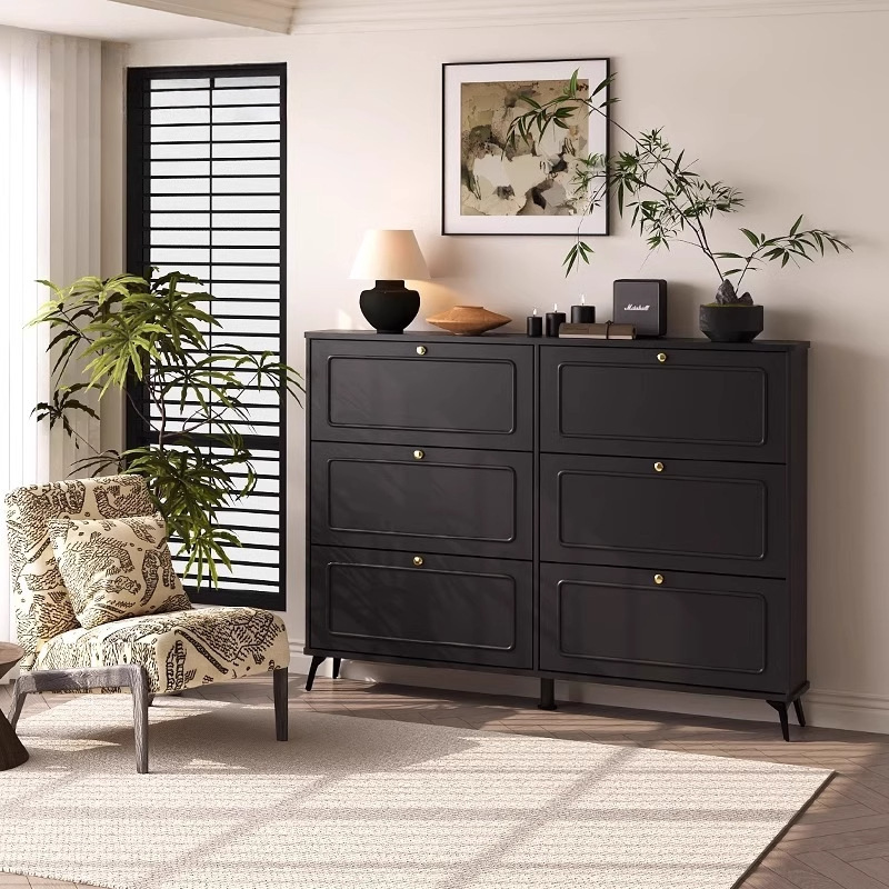 Solid Wood Ultra-Thin Shoe Cabinet for Home Entrance, Extremely Narrow Flip Shoe Cabinet, Light Luxury Foyer Cabinet, Entryway Hallway Integrated Against the Wall