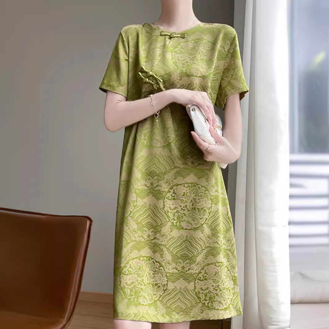 New Chinese-style Modernized Jacquard Cheongsam For Women 2024, High-end Exquisite Retro Short-sleeve With Buttoned_ecoleips.com