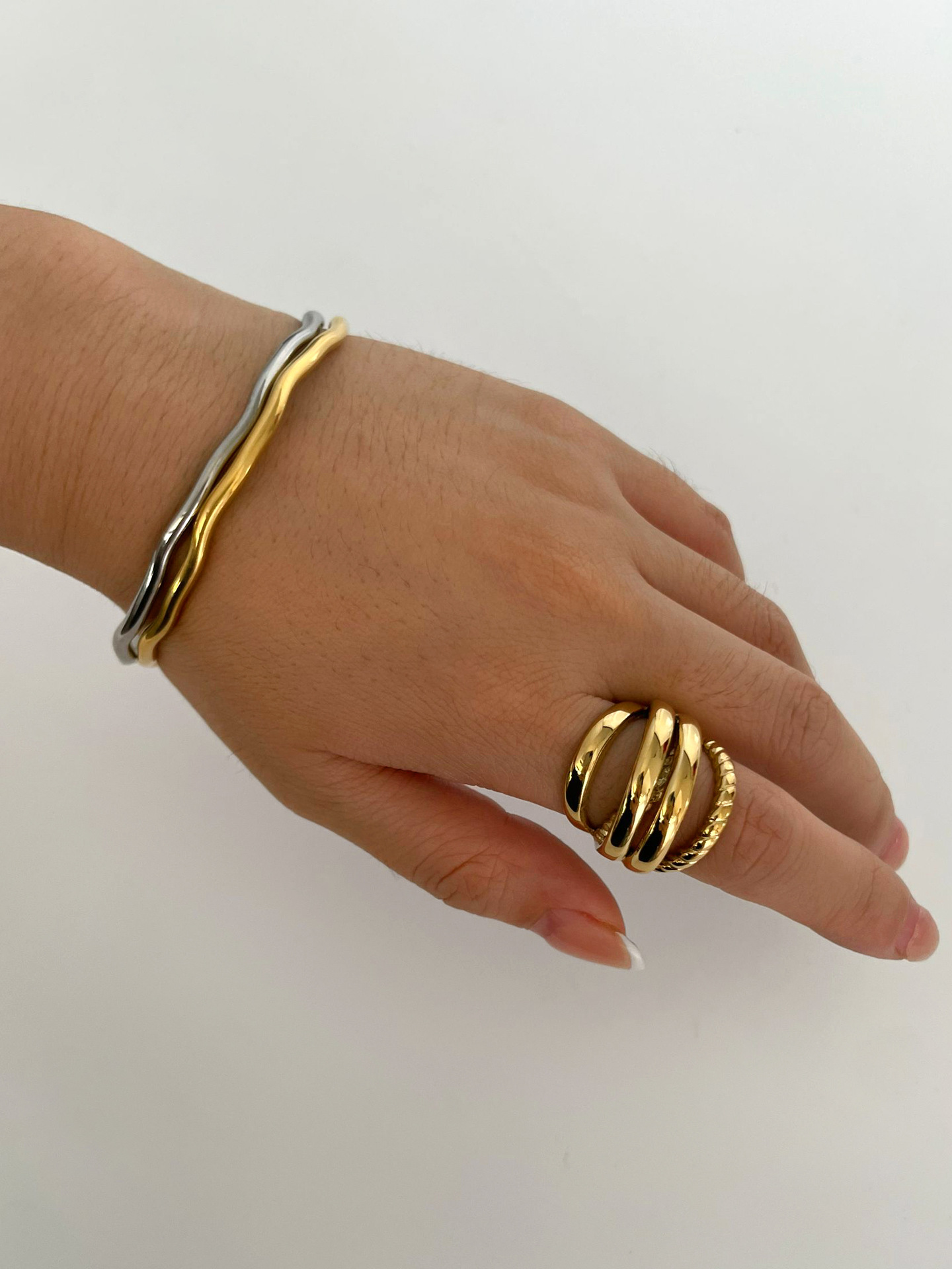 0.03µm-0.05µm Gold Plating Thickness PVD Coated Real Gold Plated Geometric 304 Stainless Steel Vintage Style Classic Style Waterproof Non Tarnish Surgical Steel Rings