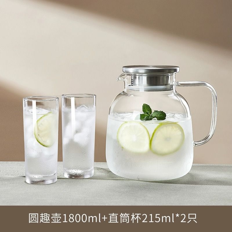 高温家庭用冷水ポット大容量ガラス冷水ポット冷水ティーポット白湯カップセット|undefined