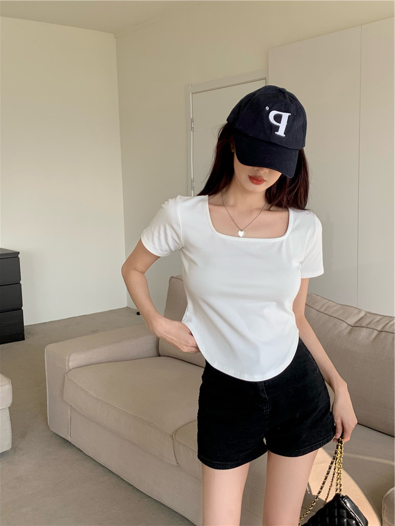 175g Weight Short Sleeve Sleeve Length Polyester Fabric Type Short Top Length T-shirt Tops Type Casual, Daily Occasion Square Neck Neckline Slim Fit Type Solid Color Pattern Summer, Spring, Autumn Season Women's Gender Casual, Simple Style Style Wholesale Women's Casual Simple Style Solid Color Short Sleeve T-Shirts 16