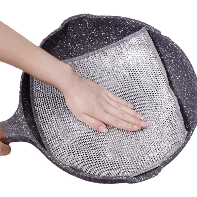 Paño de plato de alambre de plata de un solo lado paño de alambre de acero antiadherente de aceite en lugar de paño de bola de acero paño de plato multifuncional para el hogar