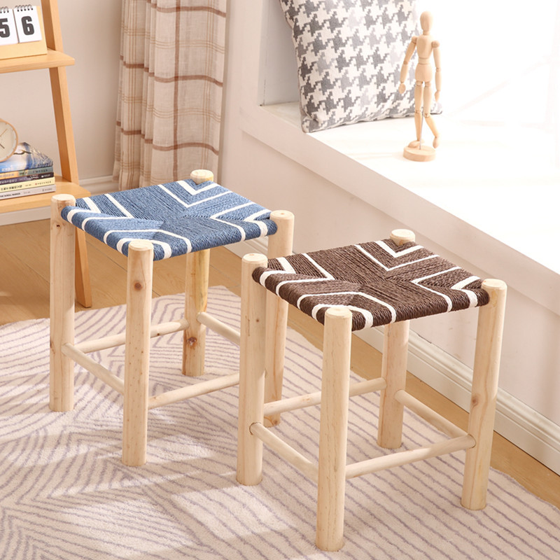 Household Leisure Hand-Woven Small Stool Simple Shoe-Changing Square Stool Dressing Stool Manufacturer Direct Sales Dining Table Stool Chair