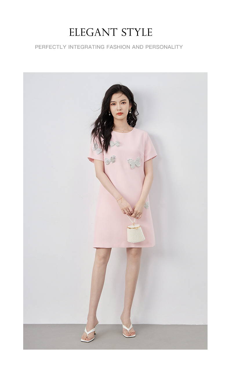 Đầm suông nữ midi tay ngắn cổ tròn, họa tiết hoa nổi sequin lấp lánh, phom suông che khuyết điểm — Màu đen chi tiết 21