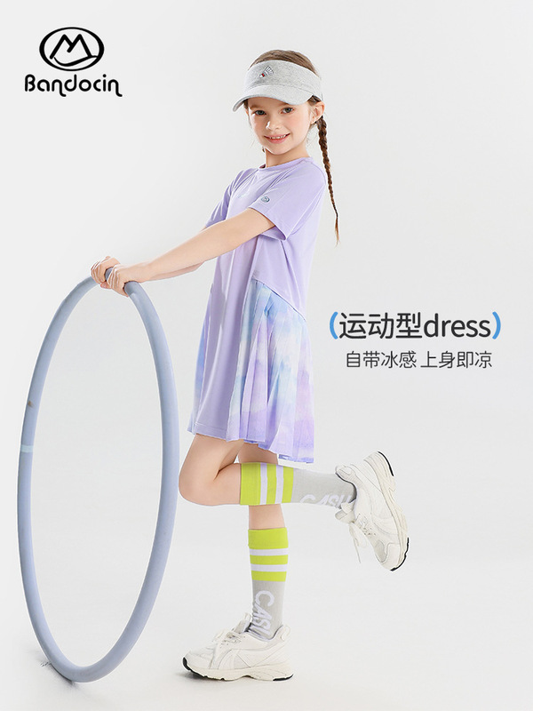 ハーフデグリーレジャーガールズサマースポーツスカート2025新しい子供用半袖ドレスサマーガールクールロングスカート|undefined