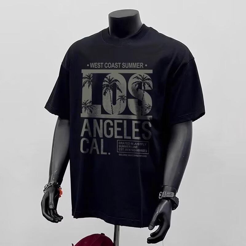 American trendy brand letter print short-sleeved T-shirt for men, new summer style, loose fit, versatile, couple outfit.