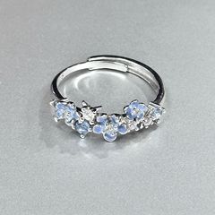 S925 スターリングシルバー星と花の海ブルーコールドリングニッチデザイン甘い小さな新鮮な人差し指リング女性のための