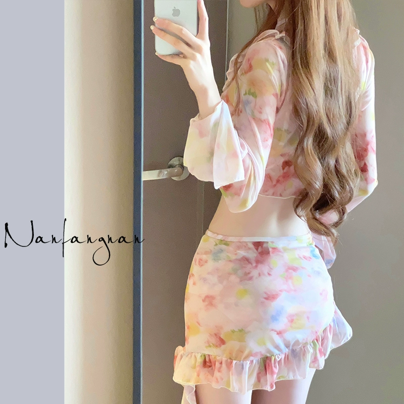 Купальник, sexy разделенный поддерживающий пляжный комплект, набор из 4 предметов, облегающий