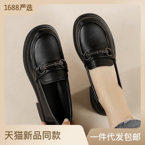 Genuine leather loafers for women  new flat-soled British style small leather shoes single shoes metal flat heel work shoes that are not tiring for the feet