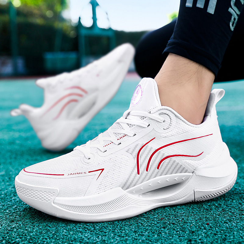 Zapatos de baloncesto para hombres 2025 nuevos zapatos bajos para hombres ligeros transpirables casuales suaves zapatos deportivos profesionales de combate de primer año blanco