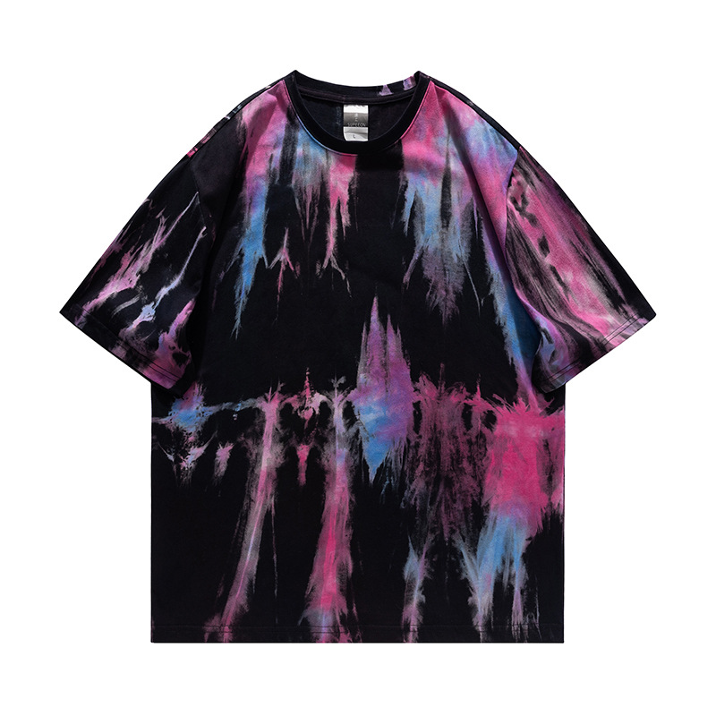 Camiseta de algodón tie-dye para hombre 2025 pareja de verano de manga corta ins suelta de gran tamaño cuello redondo tendencia camiseta superior para hombre